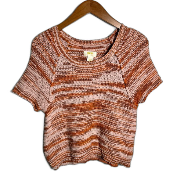 Maeve By Anthropologie Orange Space-Dye Ada Cotton Crew Neck Sweater Size Small - Picture 3 of 13